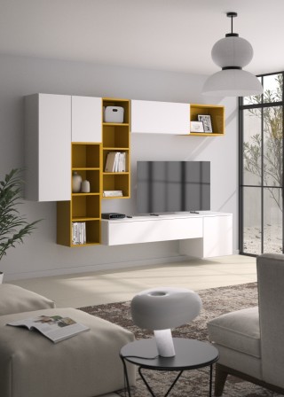 Mélaminé blanc brillant et mélaminé cannelle mat