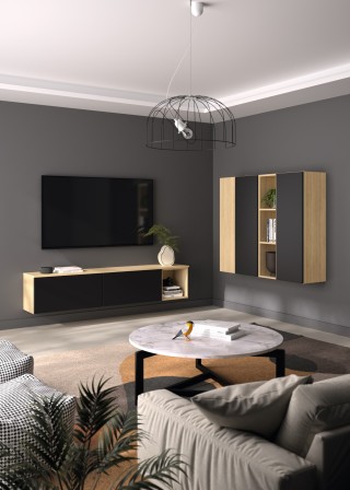 Mélaminé noir et mélaminé décor aspect chêne milano